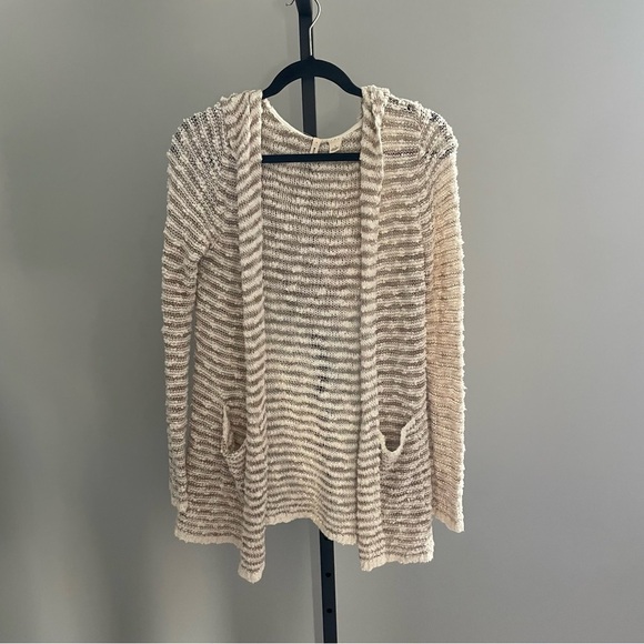 Anthropologie Moth Open Front Metallic Striped Hooded Cardigan Size Small - Picture 3 of 8